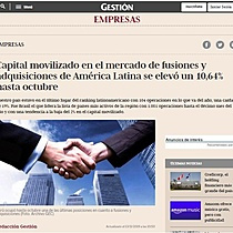 Capital movilizado en el mercado de fusiones y adquisiciones de Amrica Latina se elev un 10,64% hasta octubre